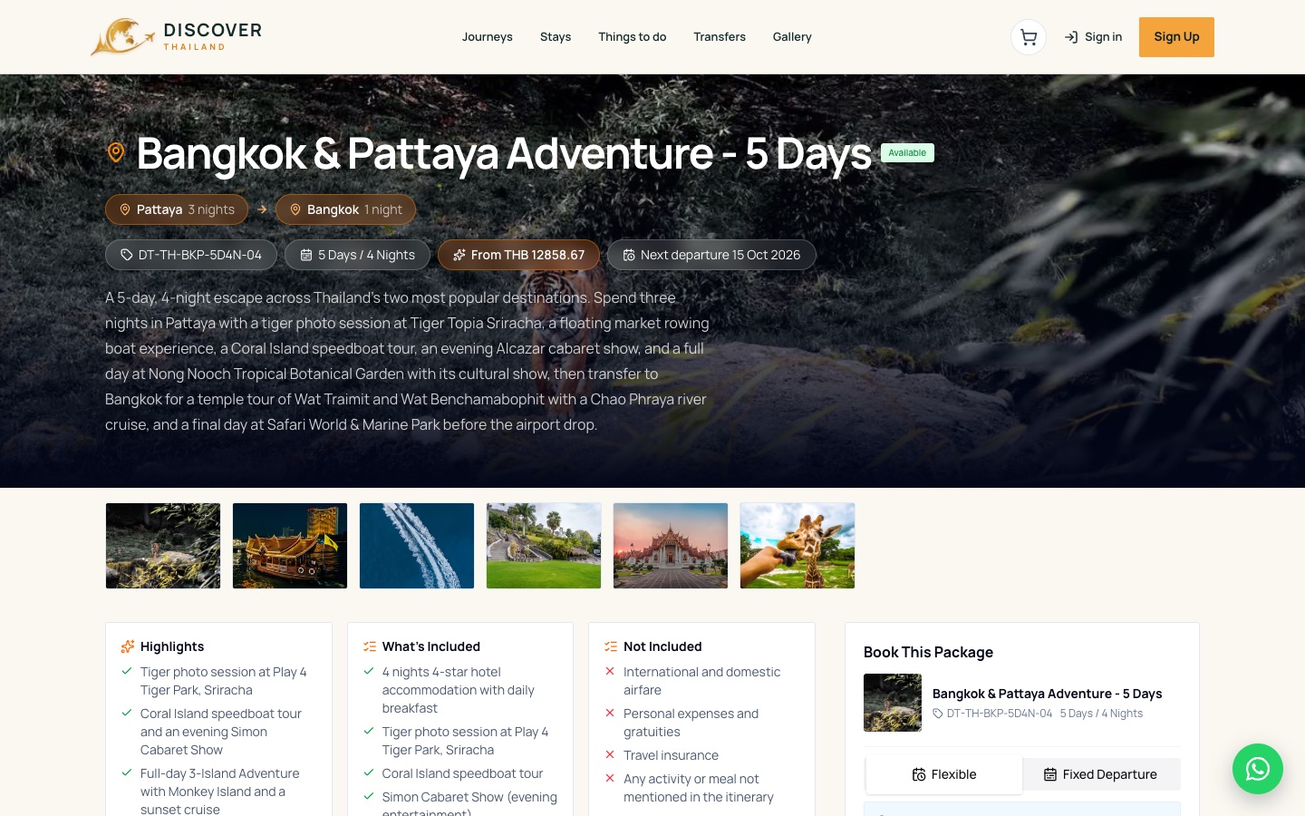 Package pages show the route, highlights and what's included before anyone books.