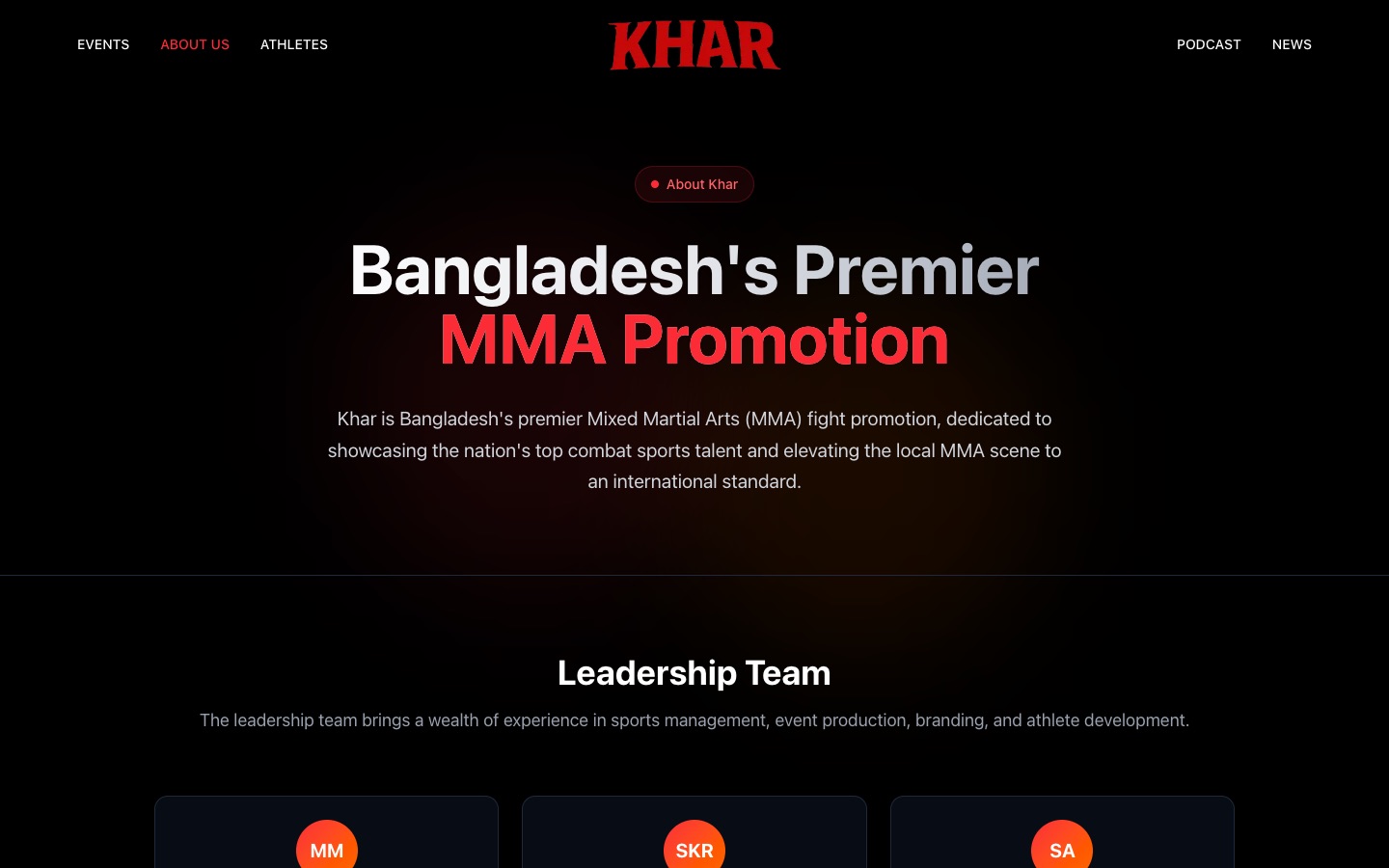 “Bangladesh's Premier MMA Promotion” — the About page.